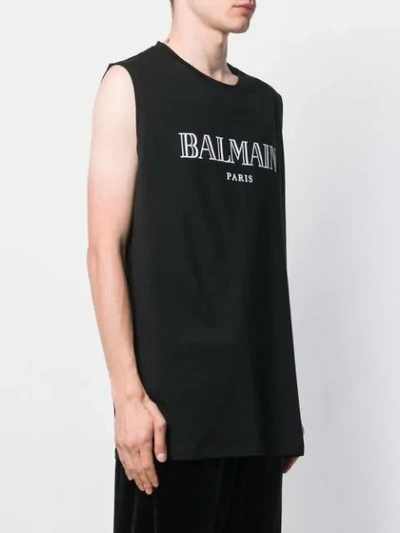 Shop Balmain Logo Printed Vest In 0pa Black