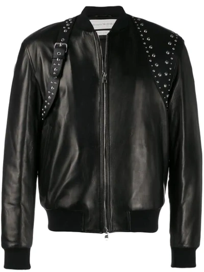 Shop Alexander Mcqueen Studded Harness Bomber Jacket In Black