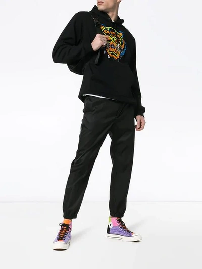 Shop Kenzo Neon Tiger Embroidered Hooded Cotton Jumper In Black