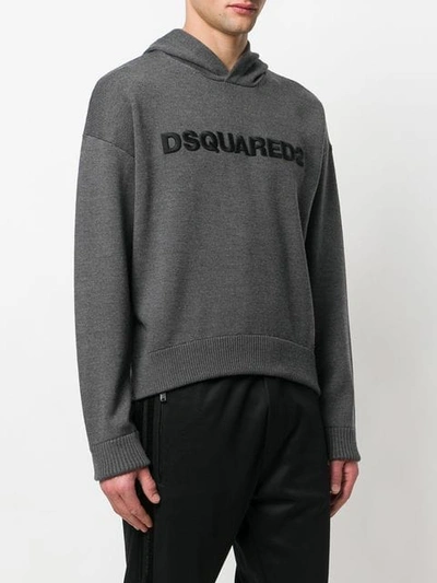 Shop Dsquared2 Logo Printed Hoodie In Grey