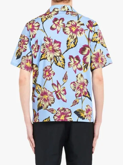 Shop Prada Hibiscus Pattern Bowling Shirt In Blue