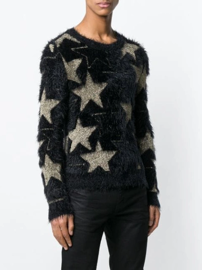 Shop Saint Laurent Lurex Stars Jacquard Sweater In 1039 -noir / Or