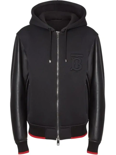 Shop Burberry Lambskin-sleeve Neoprene Hooded Jacket In Black