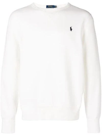 Shop Polo Ralph Lauren Logo Jersey Sweatshirt In White