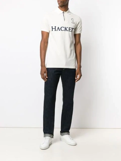 Shop Hackett Logo Print Polo Shirt In Neutrals