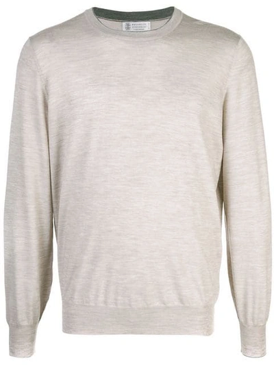 Shop Brunello Cucinelli Crew-neck Fine-knit Jumper In Brown