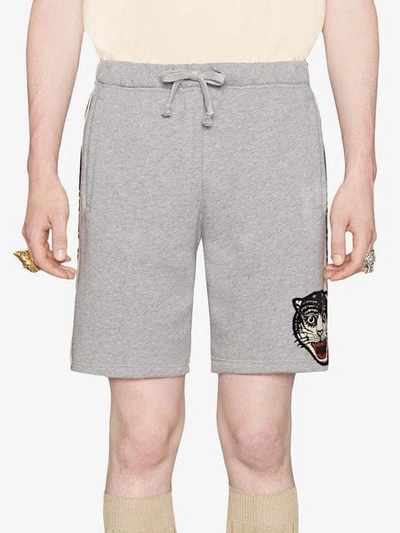 Shop Gucci Stripe Cotton Shorts In Grey