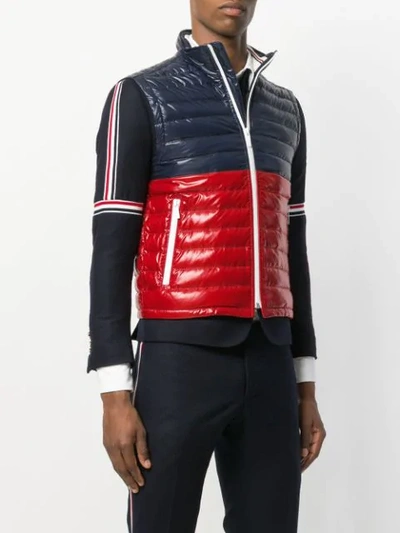 Shop Thom Browne Down-filled Bicolor Satin Tech Vest - Blue