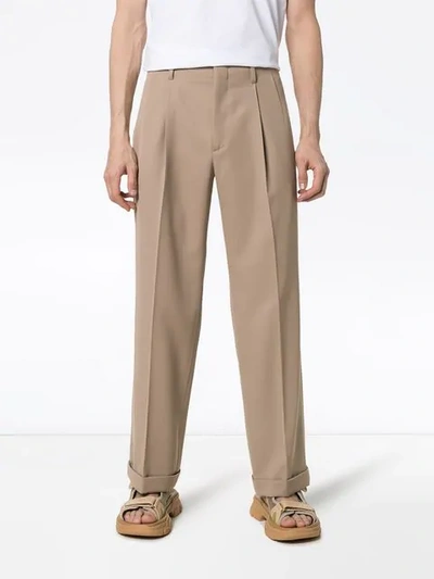 Shop Gucci Relaxed Turn-up Cuff Trousers In Neutrals