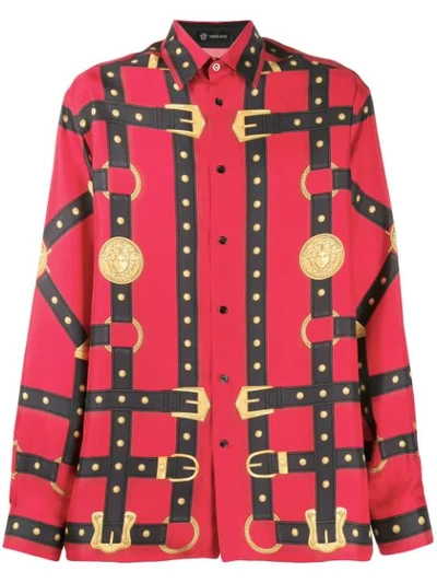 Shop Versace Buckle Belt Print Shirt In Red