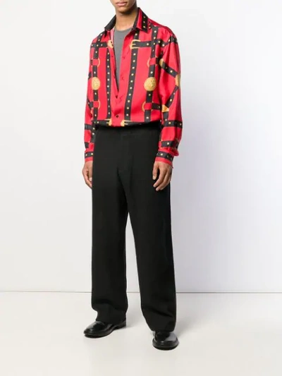 Shop Versace Buckle Belt Print Shirt In Red