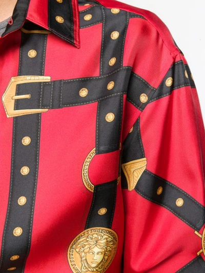 Shop Versace Buckle Belt Print Shirt In Red