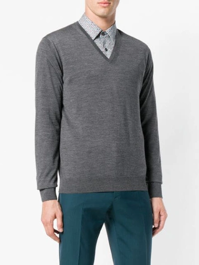Shop Prada V-neck Fine Knit Jumper In Grey