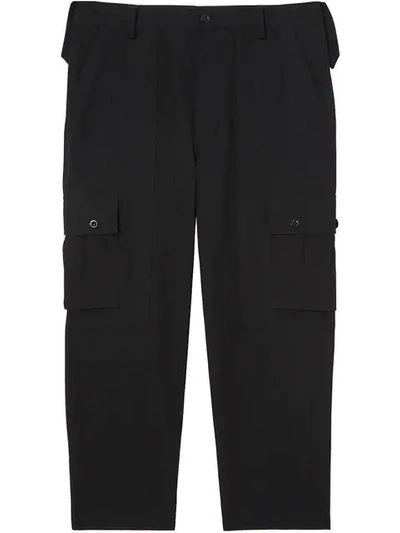 Shop Burberry Cropped Cargo Trousers In Black