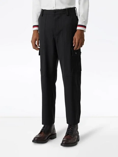 Shop Burberry Cropped Cargo Trousers In Black