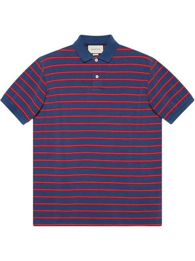 Shop Gucci Striped Cotton Polo In 4454 Blue