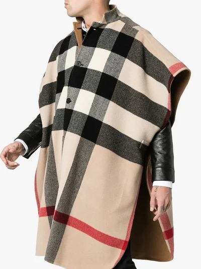 Shop Burberry Reversible Wool Check Poncho In Neutrals