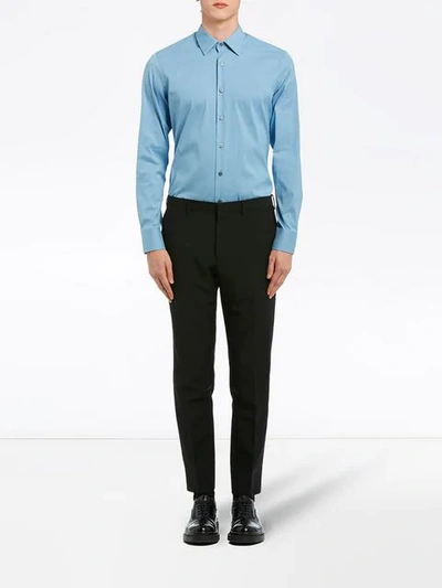 Shop Prada Slim-fit Poplin Shirt In F0076 Celeste