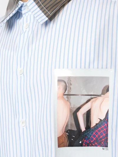 Shop N°21 Collar Detail Photographic Button-up Shirt In Blue