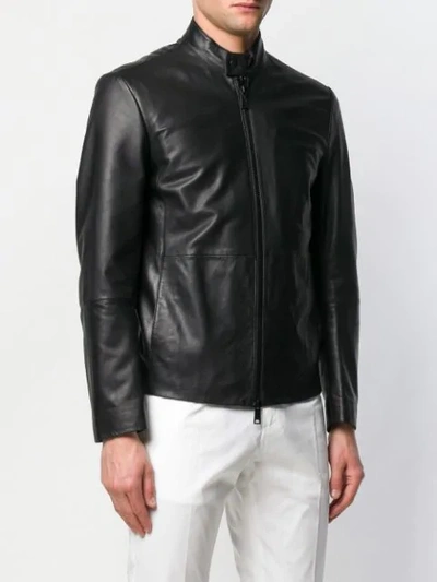Shop Emporio Armani Zipped Leather Jacket In Black