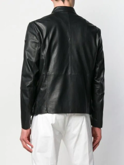 Shop Emporio Armani Zipped Leather Jacket In Black