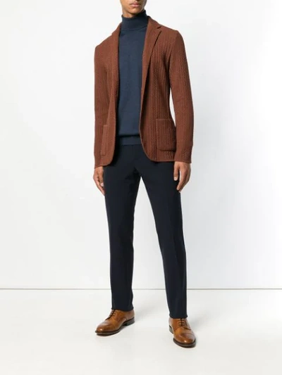 Shop Lardini Single Breasted Knitted Blazer - Brown