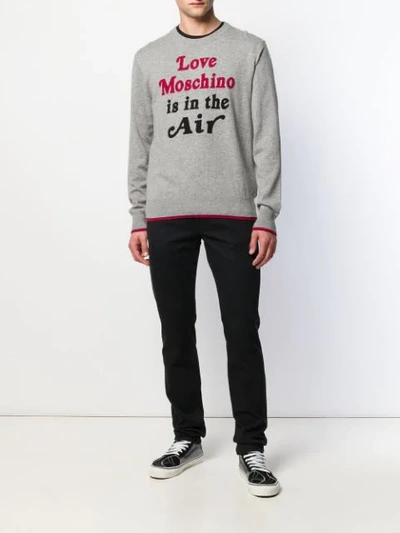 Shop Love Moschino Quote Print Sweater In Grey