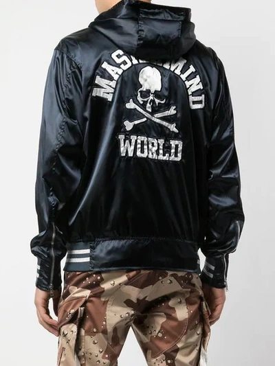 Shop Mastermind Japan Skull Print Hooded Bomber Jacket In Navy