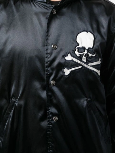 Shop Mastermind Japan Skull Print Hooded Bomber Jacket In Navy