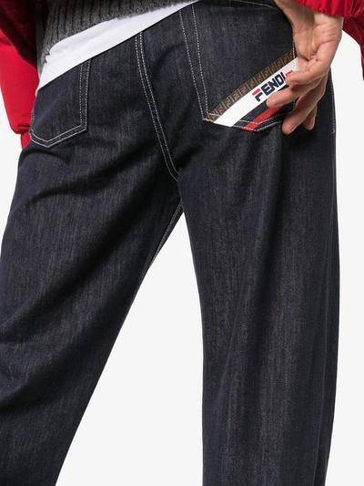 Shop Fendi X Fila Mania Logo-print Straight Jeans In Blue