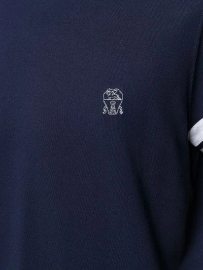 Shop Brunello Cucinelli Embroidered Logo T-shirt In Blue
