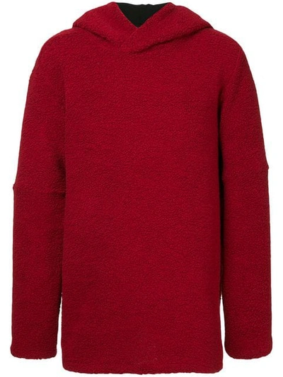 Shop Strateas Carlucci Faux Shearling Hoodie In Red