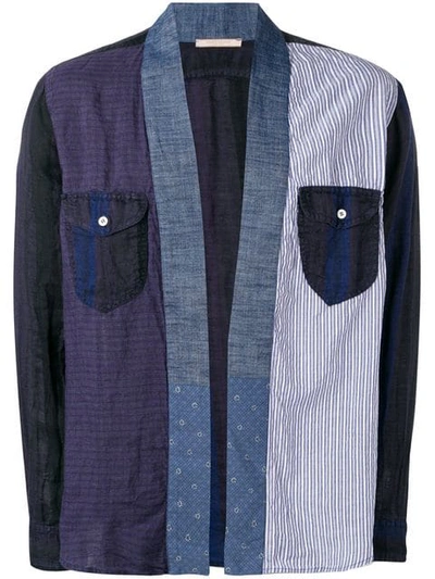 Shop Ermanno Gallamini Patchwork Kimono Style Shirt In Blue