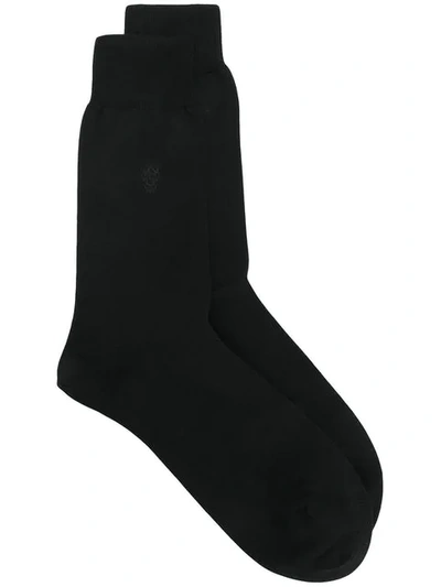 Shop Alexander Mcqueen Logo Embroidered Socks In Black