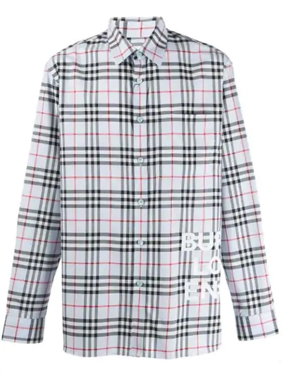 Shop Burberry Vintage Check Cotton Logo Shirt In Blue