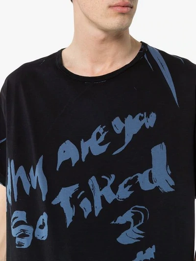 Shop Yohji Yamamoto Slogan Print Relaxed Fit Cotton T-shirt In Black