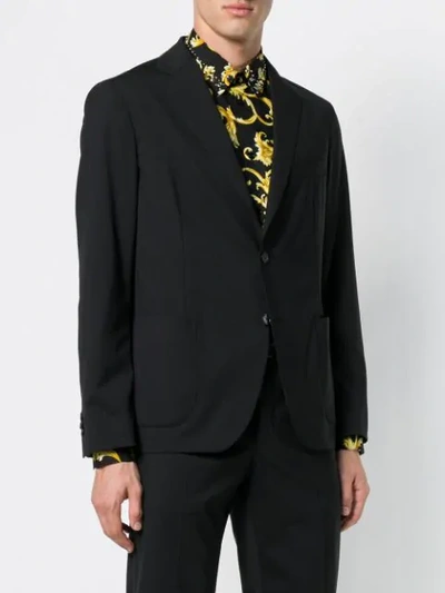 Shop Versace Two Button Blazer In Black