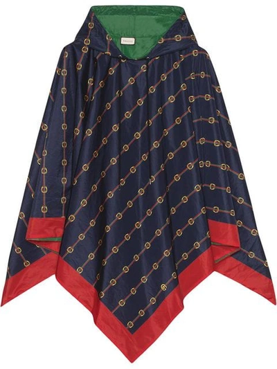 Shop Gucci Reversible Nylon Poncho In Blue