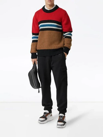 Shop Burberry Chunky Knitted Stripe Jumper In Red