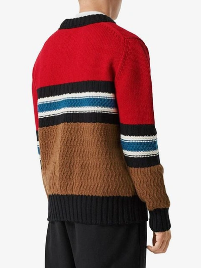 Shop Burberry Chunky Knitted Stripe Jumper In Red