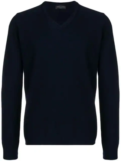 Shop Roberto Collina Fine Knit V-neck Sweater In Blue