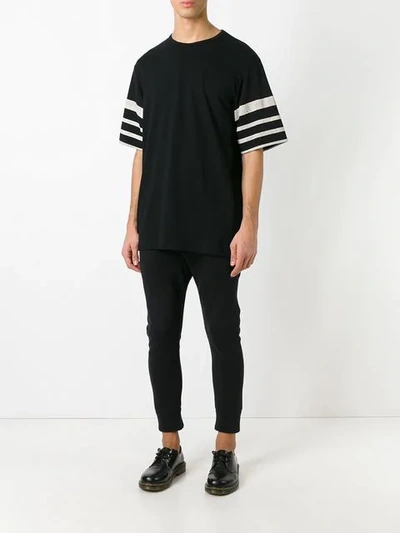 Shop Yohji Yamamoto Striped Sleeves T-shirt - Black