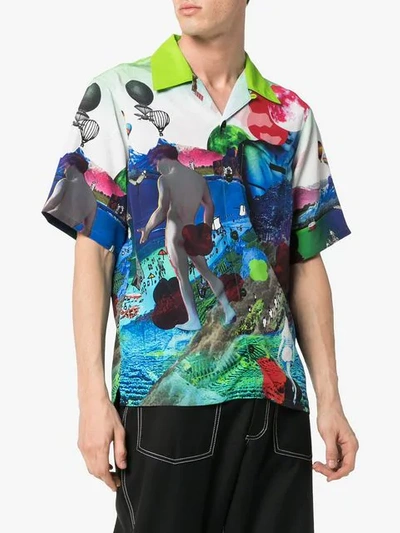Shop Prada Printed Shirt In F0136 Turquoise