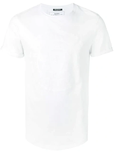 Shop Balmain Embossed Print T-shirt In White