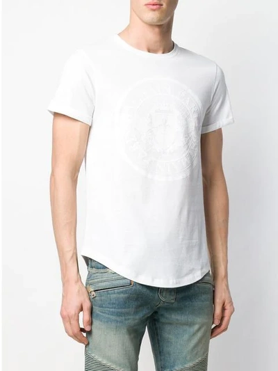 Shop Balmain Embossed Print T-shirt In White