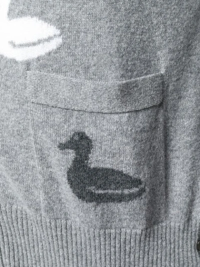 Shop Thom Browne 4-bar Duck Intarsia Cardigan In Grey