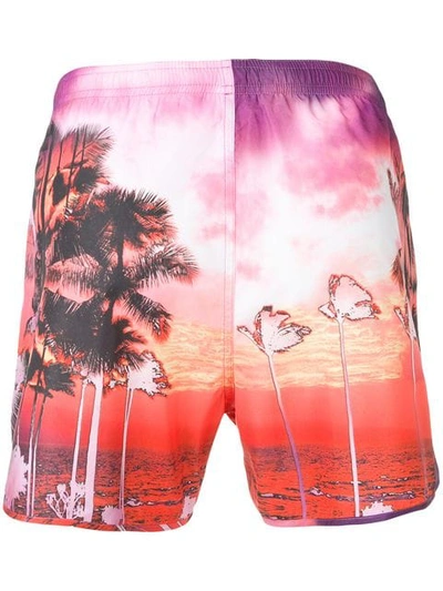 Shop Neil Barrett Palm Tree Swimming Shorts In Pink