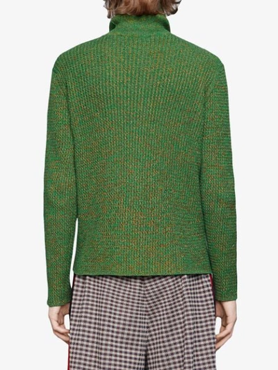 Shop Gucci Cable Knit Cotton Lurex Turtleneck In Green