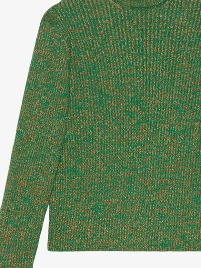 Shop Gucci Cable Knit Cotton Lurex Turtleneck In Green