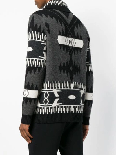 Shop Alanui Ethnic Knitted Cardigan In Grey